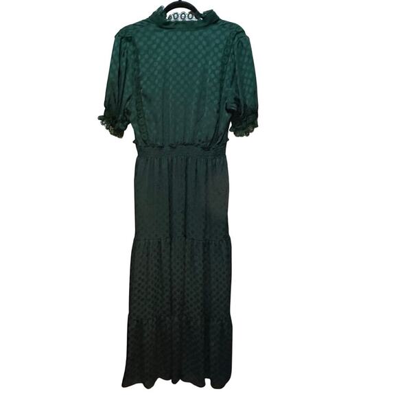 Max Studio Emerald Green Jacquard Dot Lace Trim Maxi Dress Size Large - Picture 5 of 7